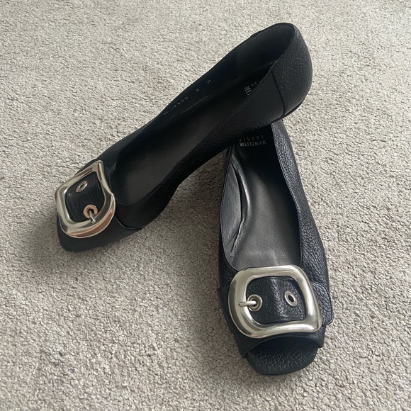 Stuart Weitzman open toe flats with silver buckle - Picture 7 of 7